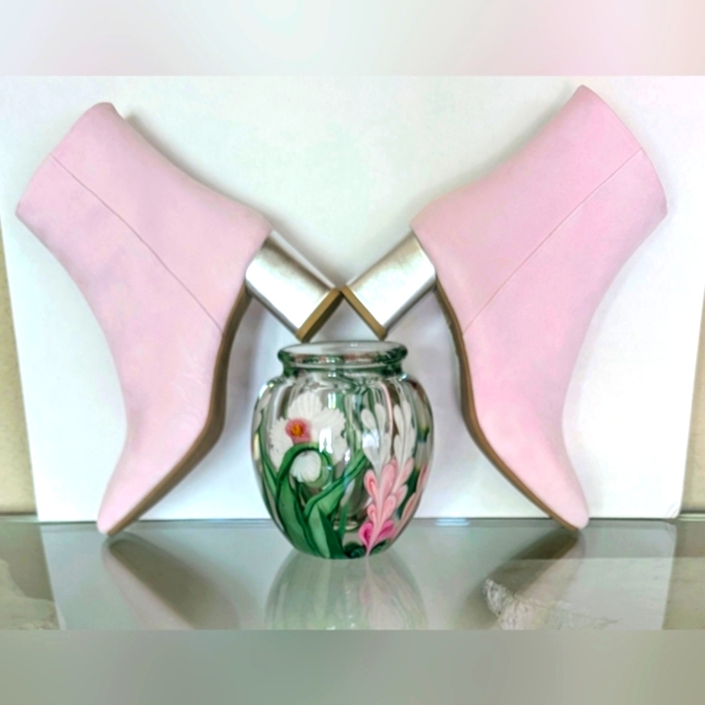 ❤ NWT Repetto Pale Pink Suede Ankle Boots w Silver Leather Block Heels Size 39